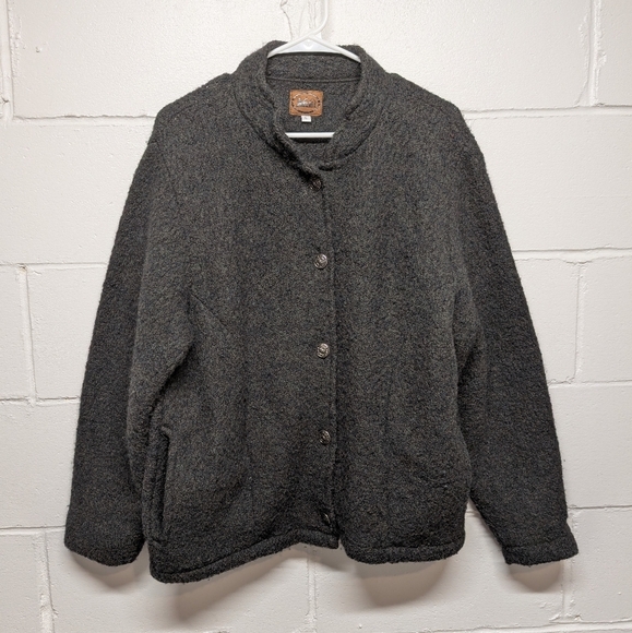 Vintage REI (Women's Large) 100% Wool Button Jacket Black Outdoors Hiking Camp - Picture 1 of 6